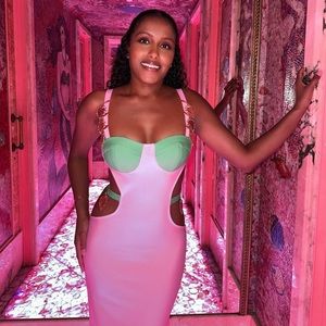 SHEIN Colorblock Cut Out Split Back Dress - Sz: S